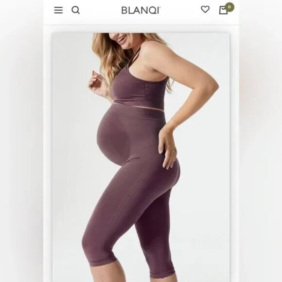 Blanqi Maternity Everyday Belly Support Dark Purple Crop Leggings M Pregnancy - Picture 1 of 4